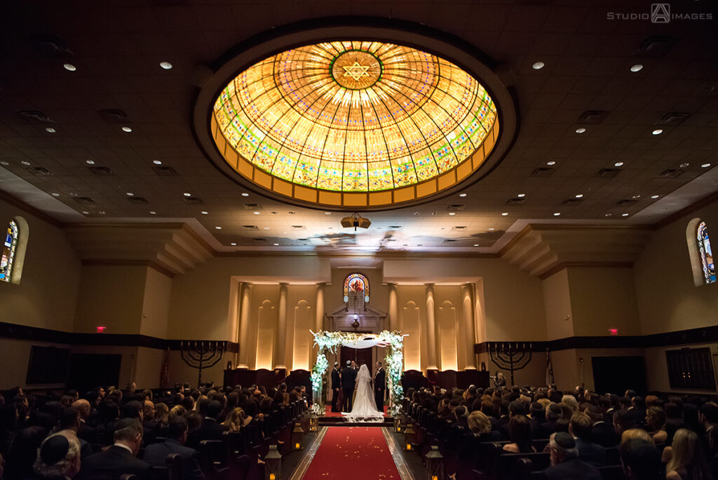 Jewish wedding ceremony at Temple Emanu-El of Closter