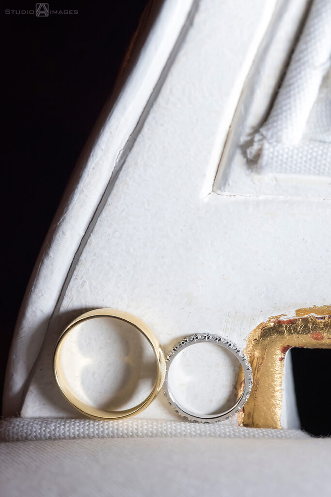 wedding rings on wedding day at Temple Emanu-El of Closter
