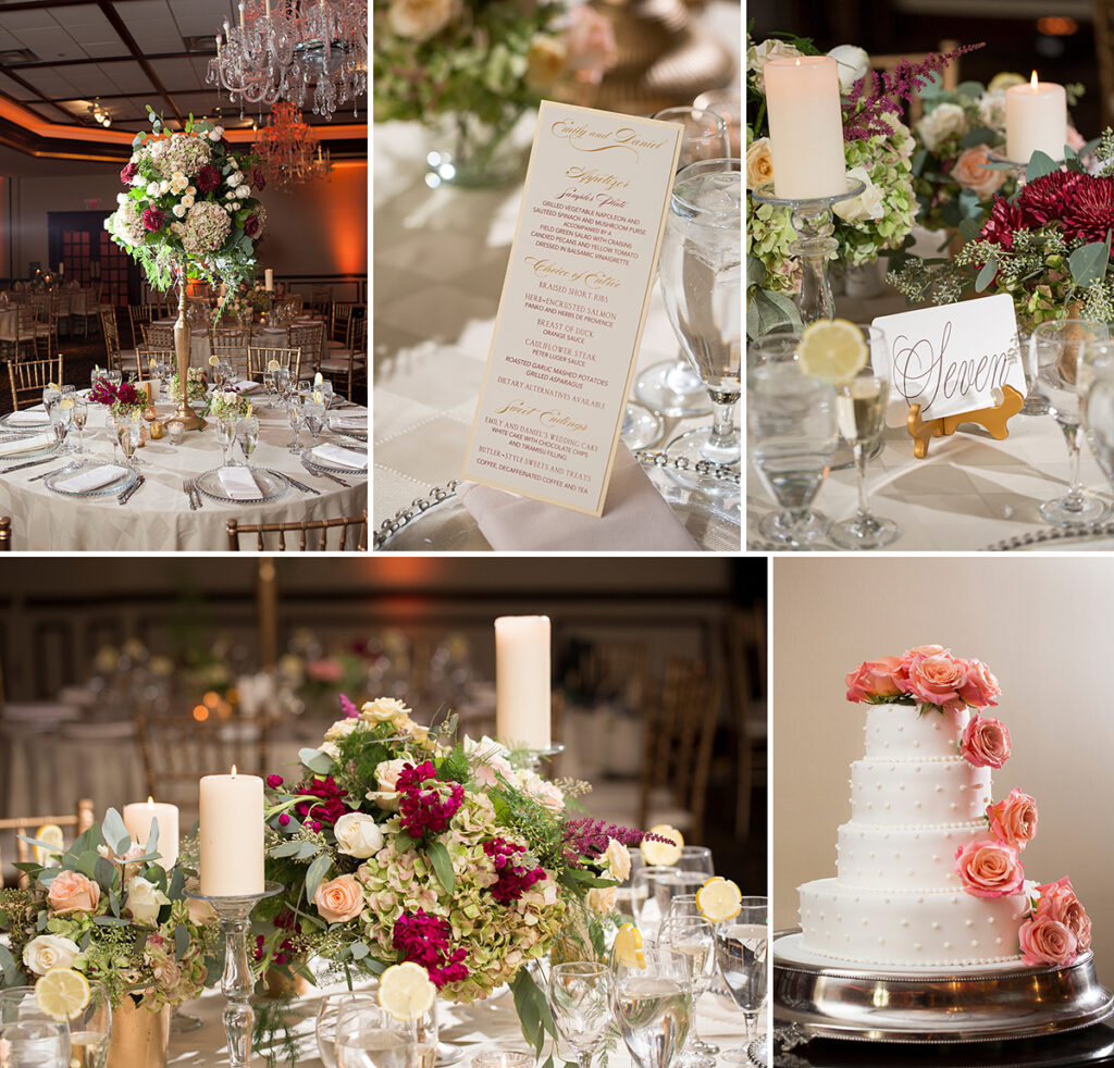 wedding reception decor at Temple Emanu-El of Closter