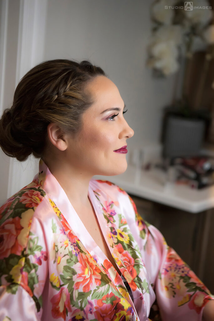 bride getting ready before wedding at Florentine Gardens