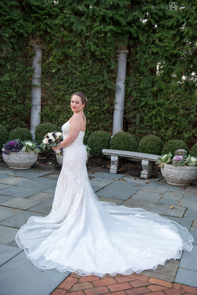bride at Florentine Gardens on their wedding day