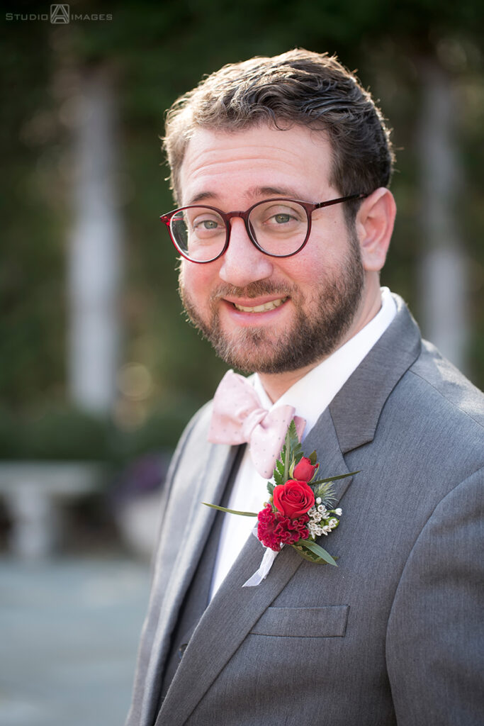 groom at Florentine Gardens on their wedding day