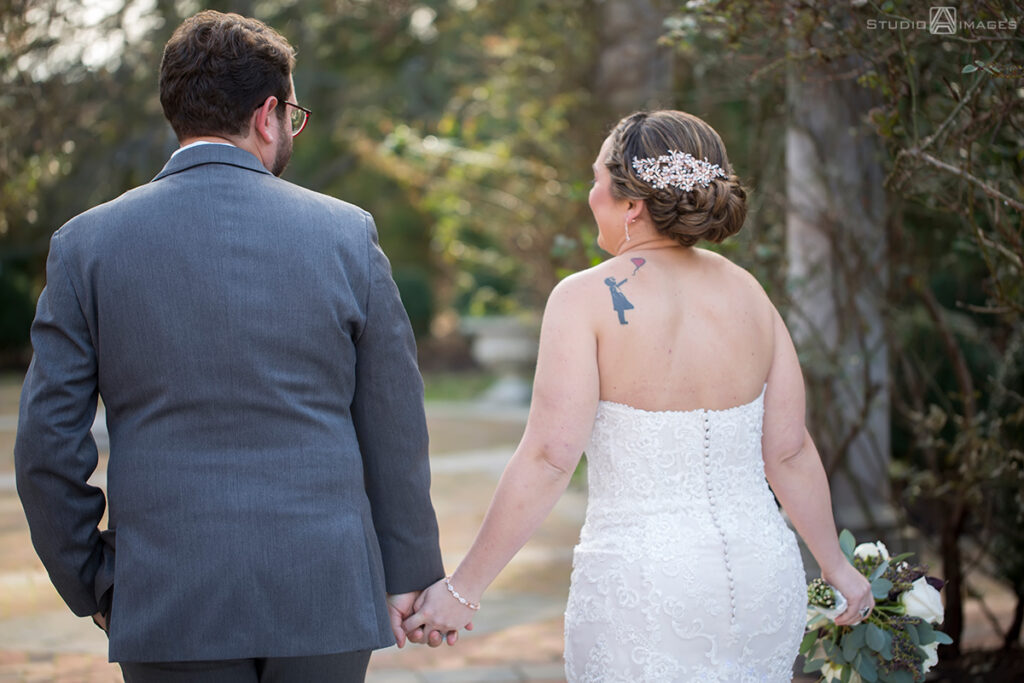 bride and groom's at Florentine Gardens on their wedding day