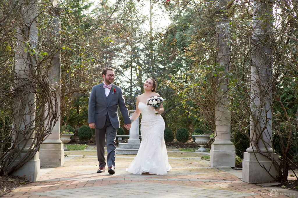 bride and groom's at Florentine Gardens on their wedding day
