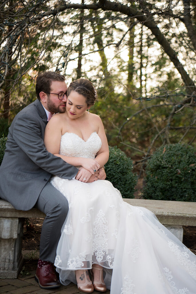 bride and groom's at Florentine Gardens on their wedding day