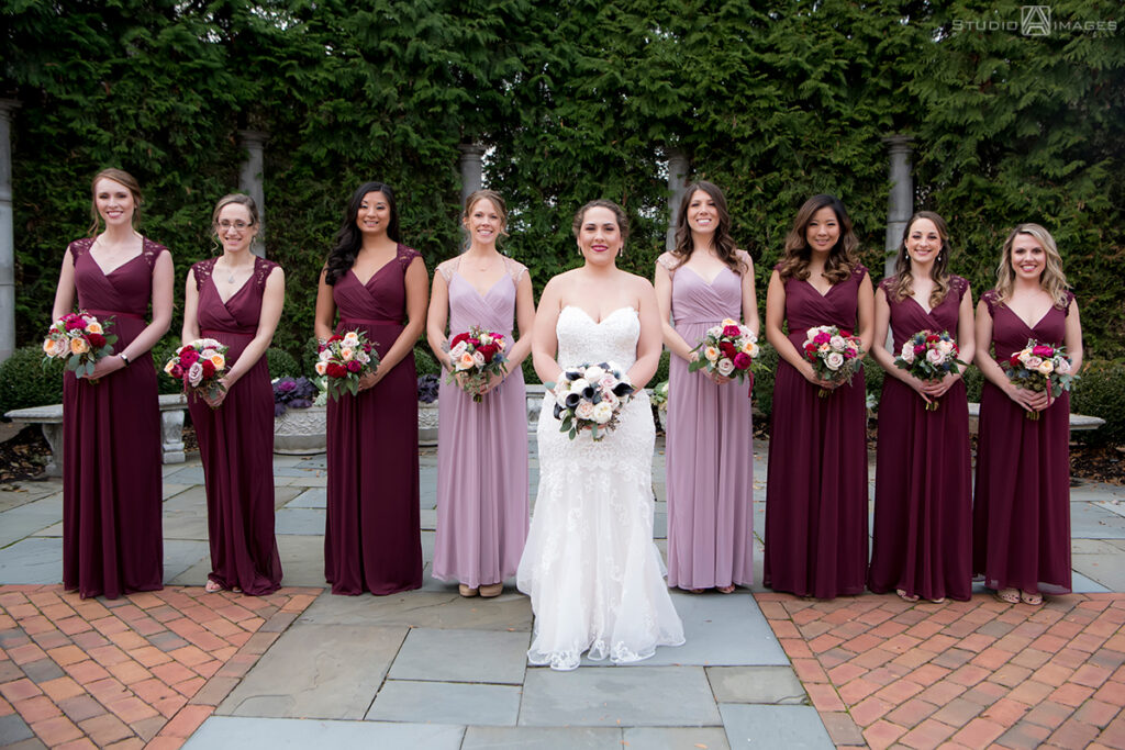 bride and bridesmaids at Florentine Gardens on their wedding day