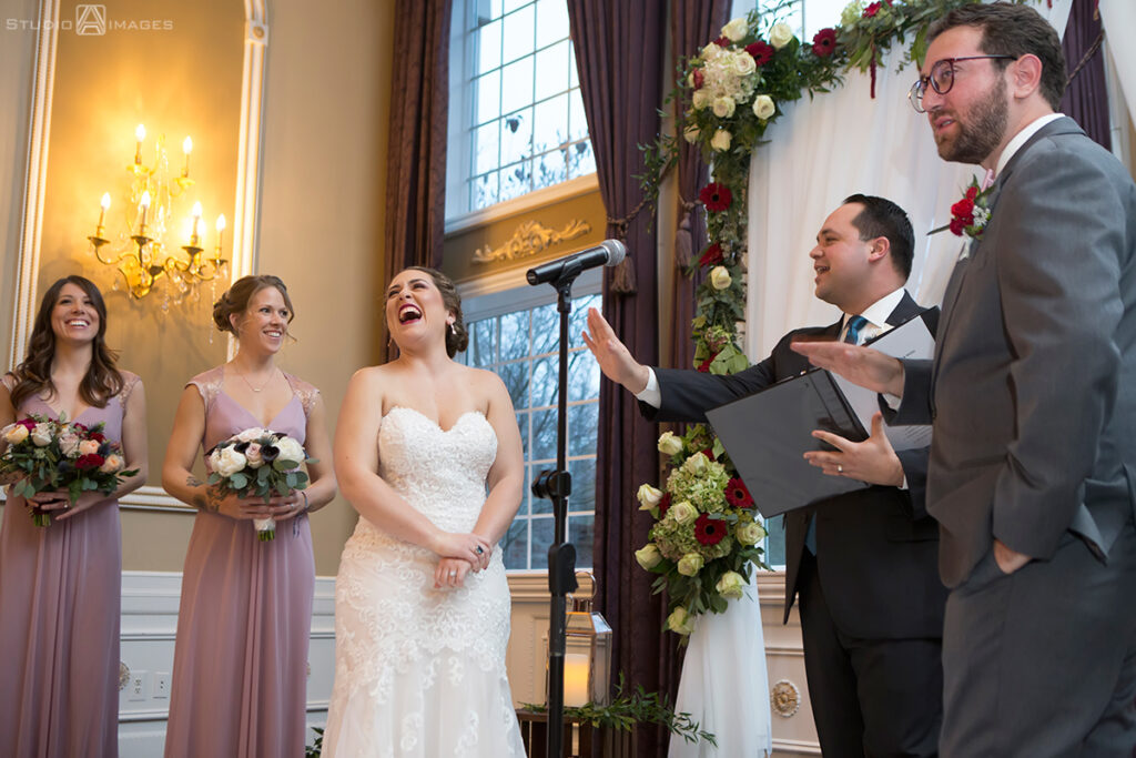bride and groom during their wedding ceremony at Florentine Gardens 