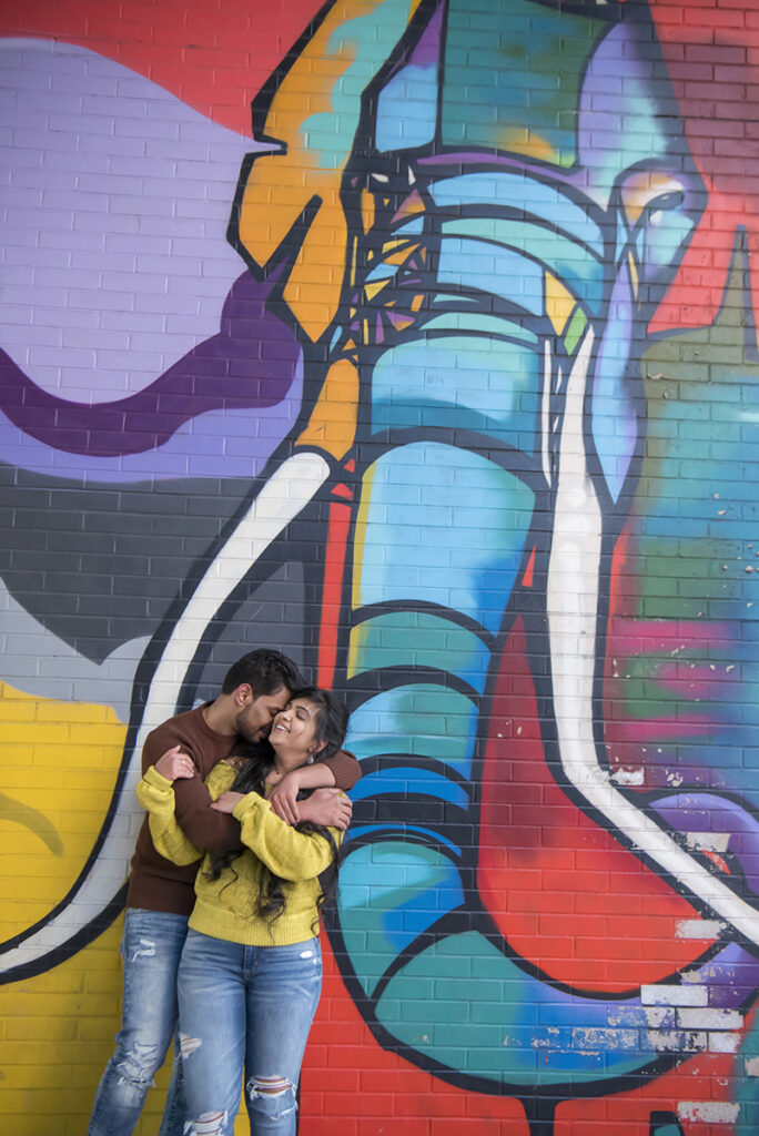 DUMBO Pre-Engagement Photo Session with street art in Brooklyn