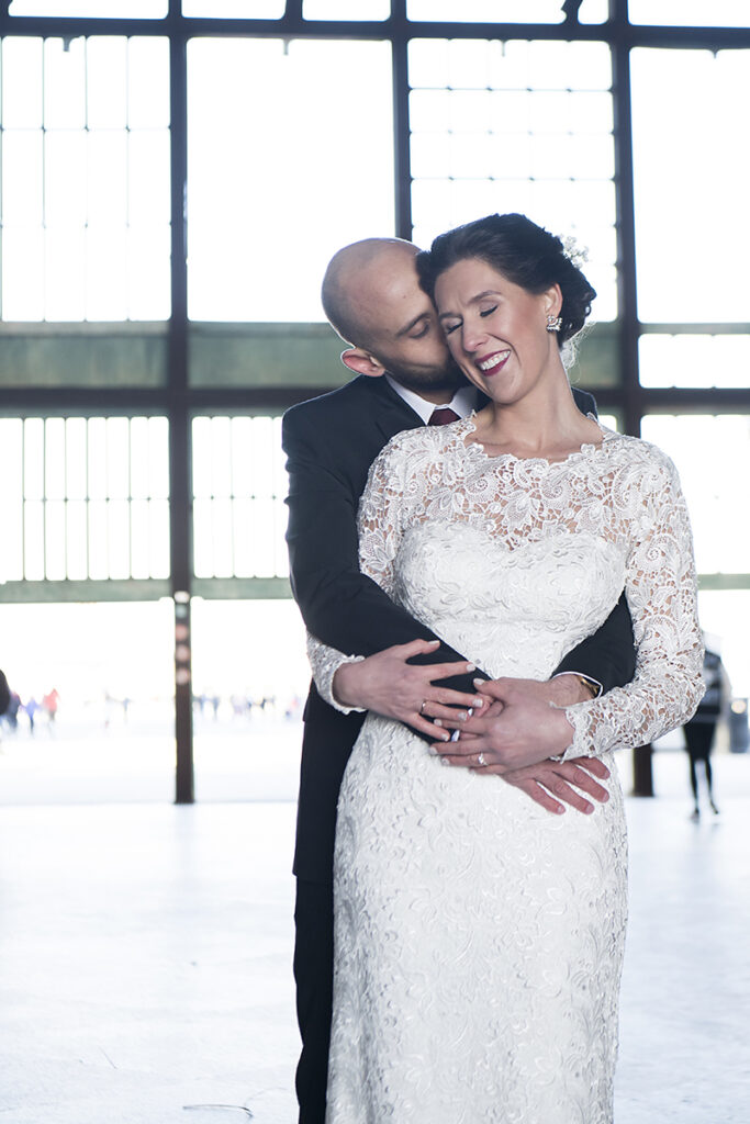 bride and groom in Asbury Park Casino on their wedding day in Asbury Park.