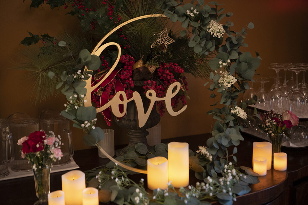 love sign at ceremony site for wedding at Moonstruck in Asbury Park