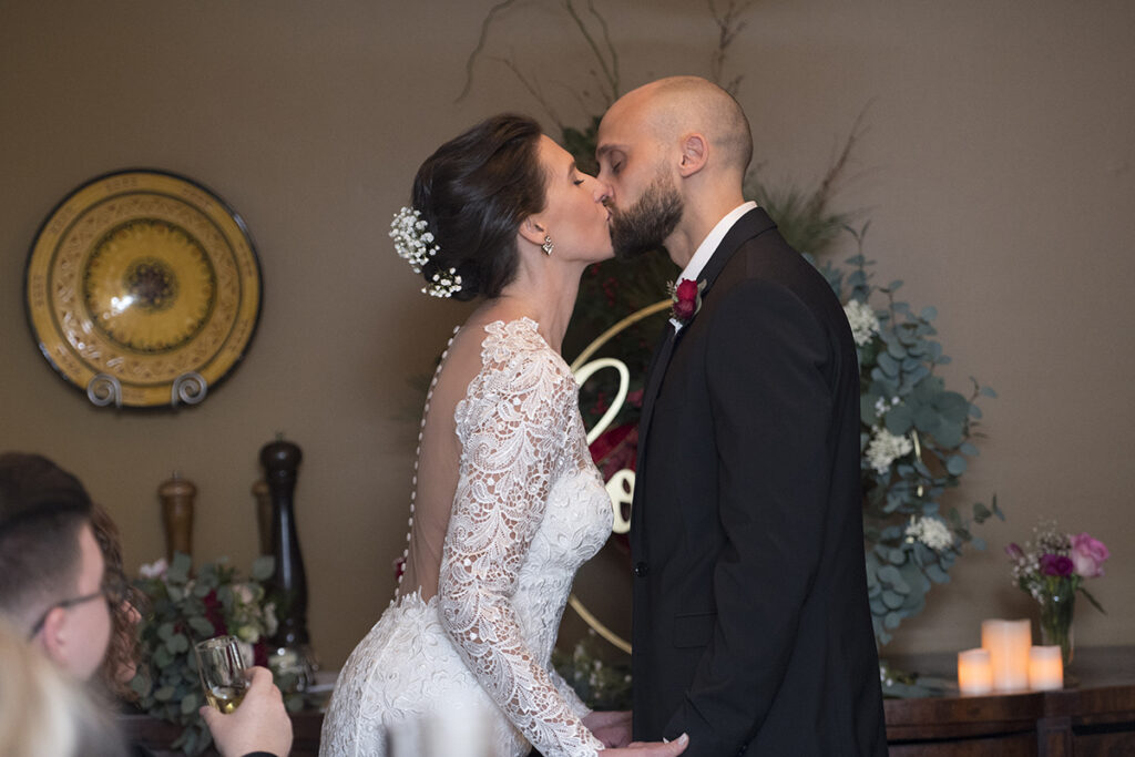 bride and groom during wedding ceremony on wedding day at  Moonstruck in Asbury Park