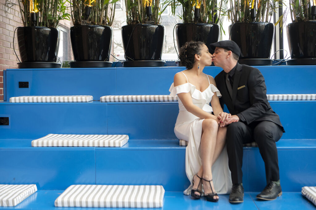 bride and groom celebrate their Leap Day wedding at The Asbury Hotel in Asbury Park