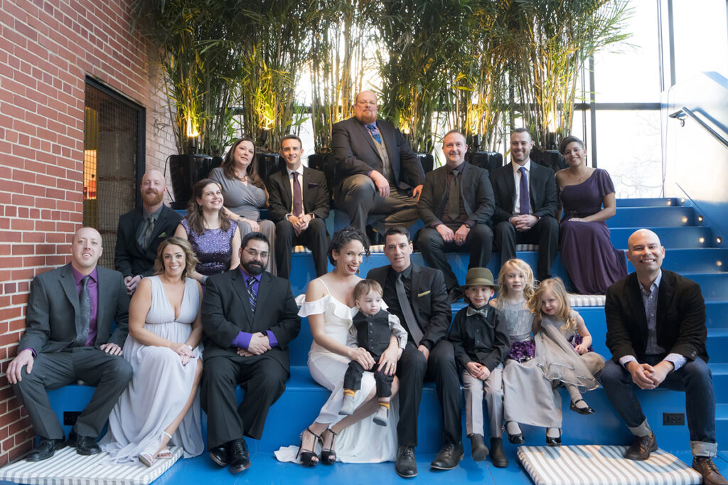 bride and groom and wedding party on wedding day at The Asbury Hotel in Asbury Park