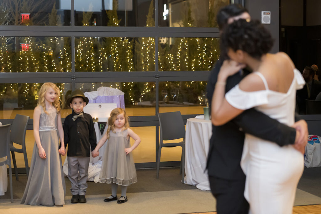 bride and groom dance their first dance at wedding reception on wedding day at The Asbury Hotel in Asbury Park
