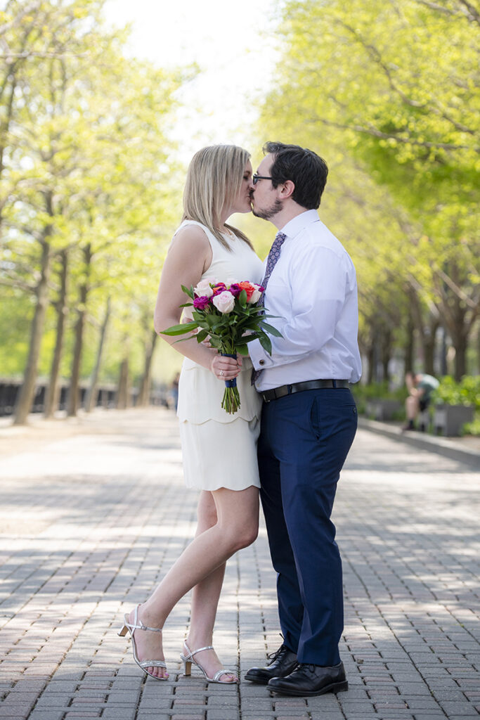 wedding couple kissing on their wedding day in Hoboken