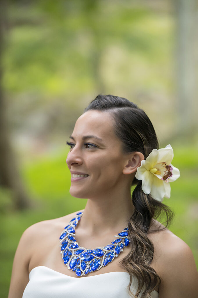 bride posing for a portrait on their wedding day at Bear Mountain in Hudson Valley