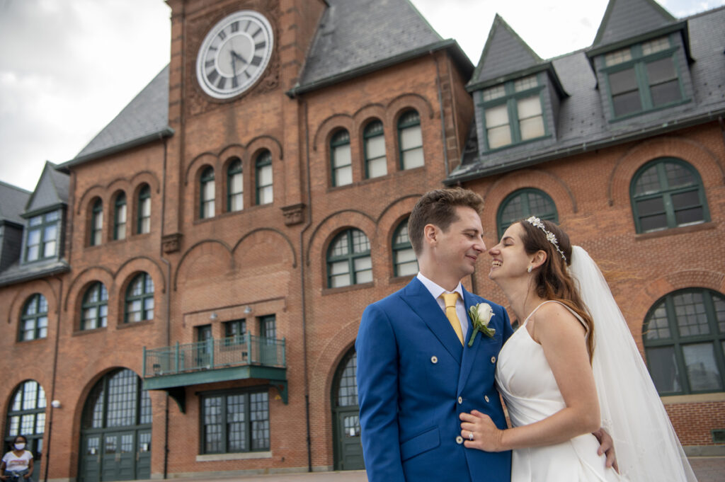 bride and groom on their wedding day at Liberty House in Jersey City