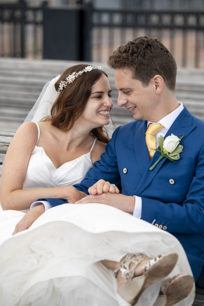 bride and groom on their wedding day at Liberty House in Jersey City