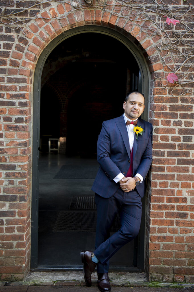 groom on their wedding day at The Foundry in Long Island City
