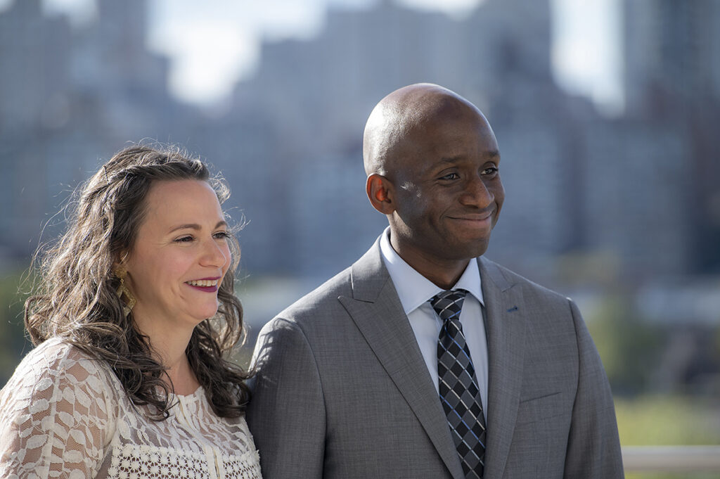 bride and groom married on Queens rooftop for their intimate wedding