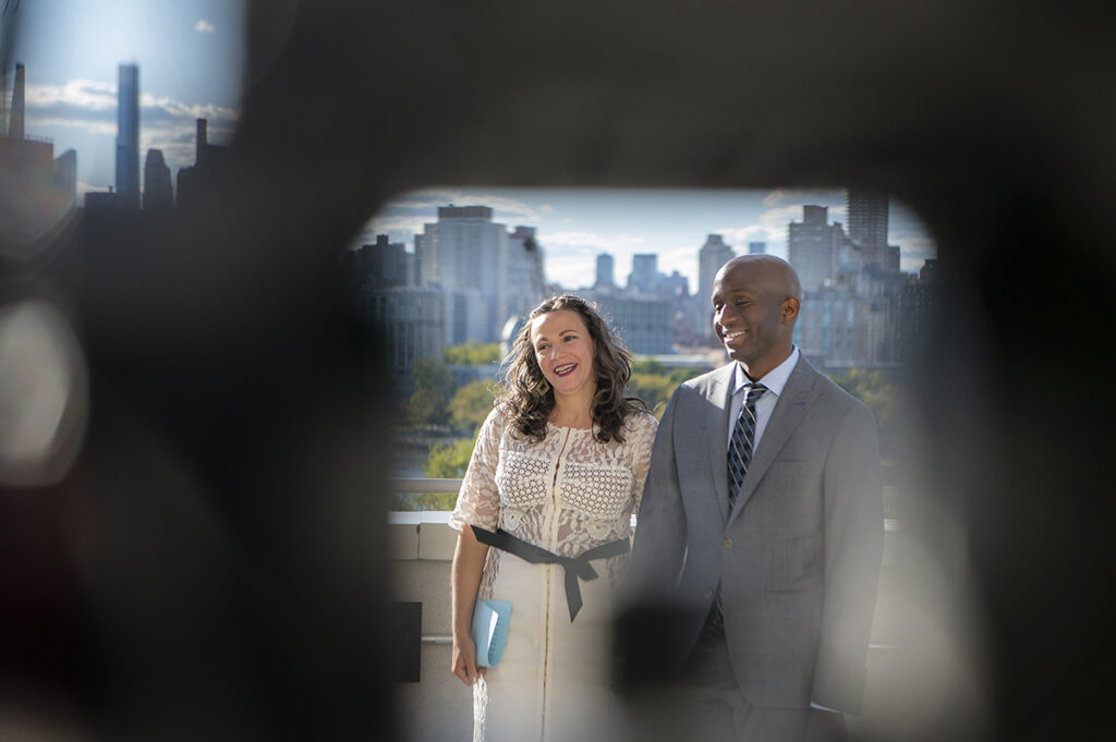 bride and groom married on Queens rooftop for their intimate wedding