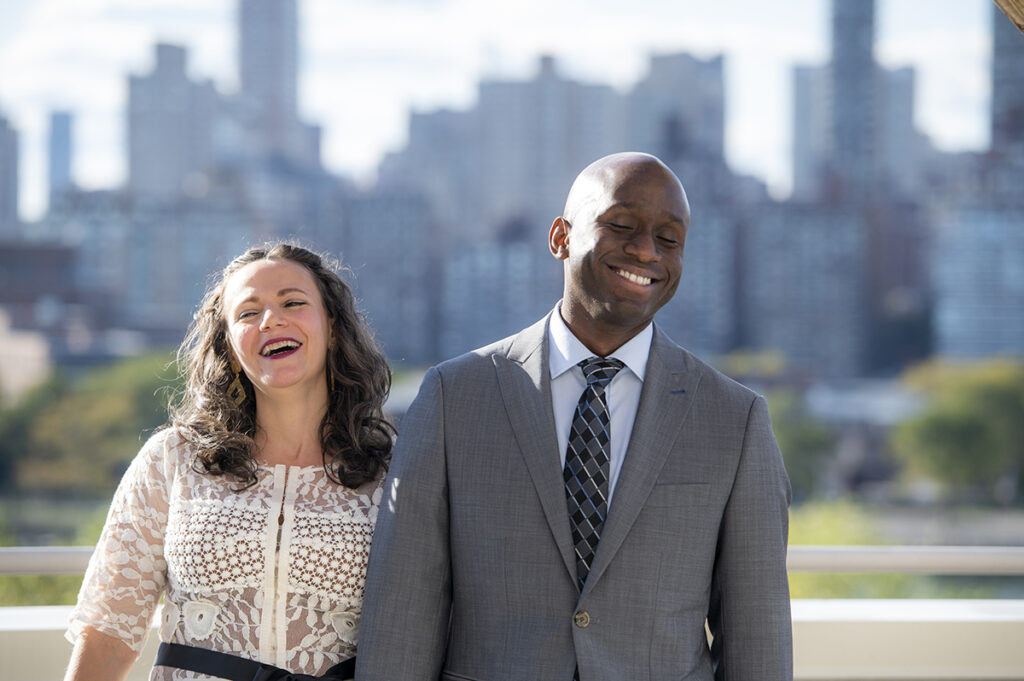 bride and groom married on Queens rooftop for their intimate wedding