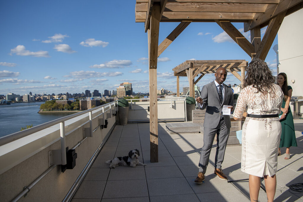 bride and groom married on Queens rooftop for their intimate wedding