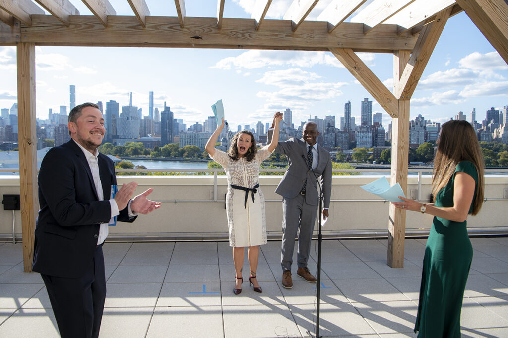 bride and groom married on Queens rooftop for their intimate wedding