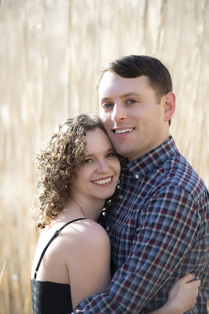 engaged couple at Hartshorne Woods Park. Engagement photos