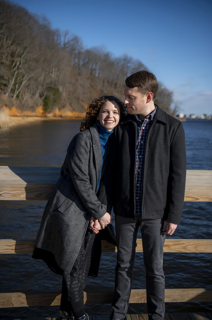 engaged couple at Hartshorne Woods Park. Engagement photos