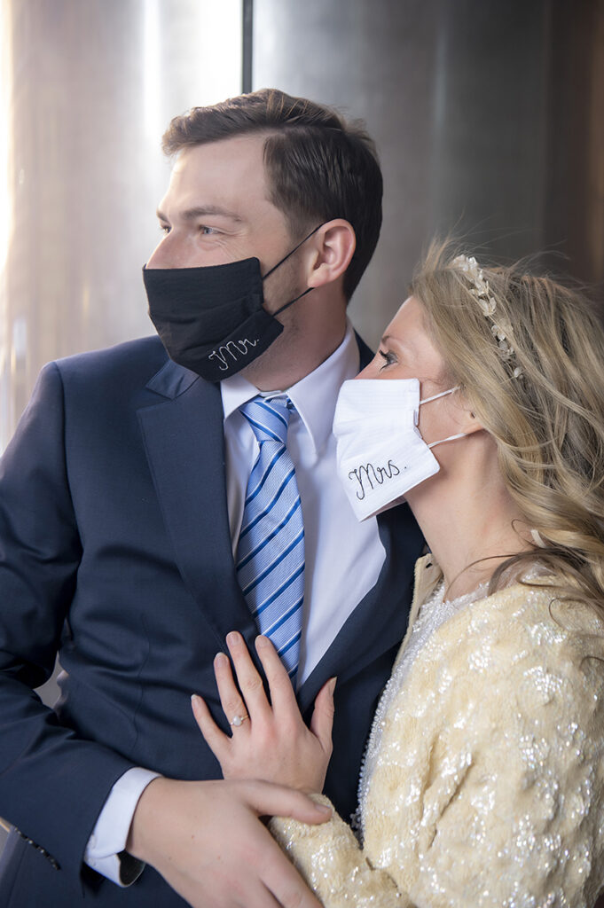 customized masks for bride and groom on their wedding day during Covid-19