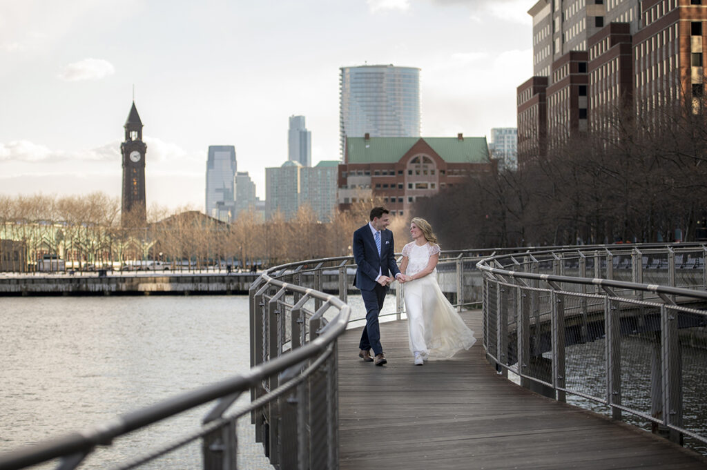 happy Hoboken wedding couple on their wedding day in Hoboken
