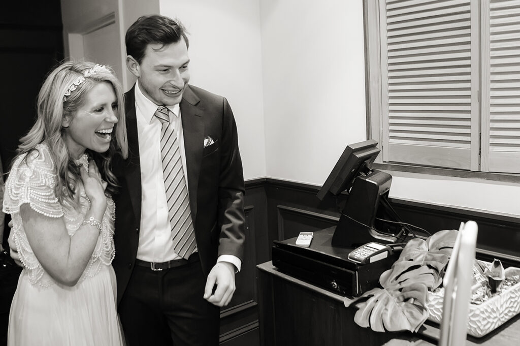 bride and groom at wedding ceremony at Anthony David's in Hoboken