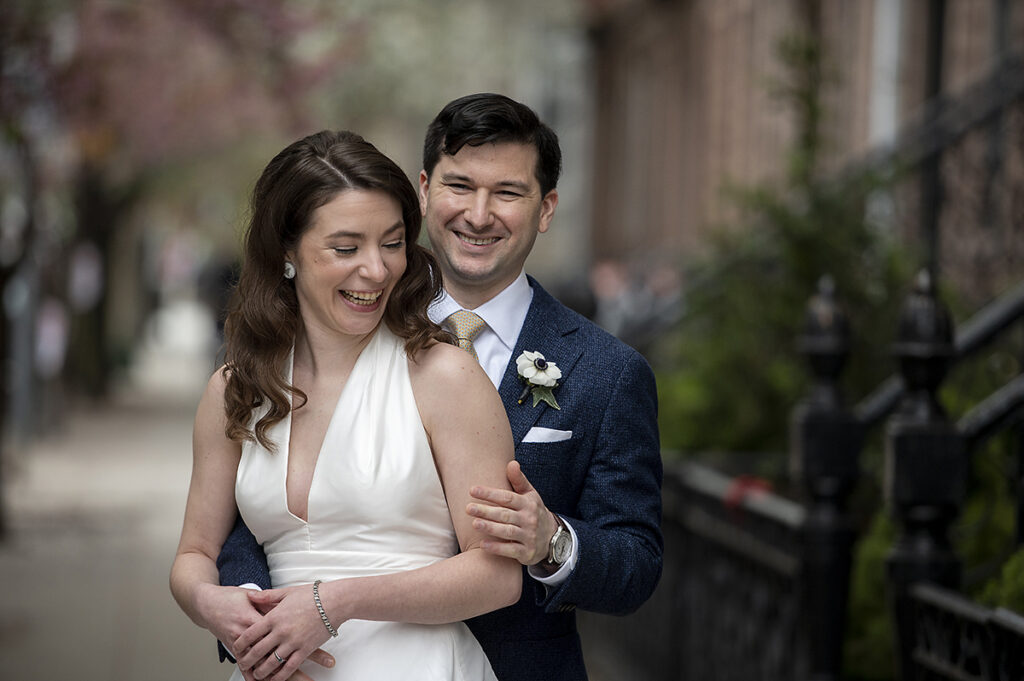 Bride and groom on their wedding day in Hoboken
