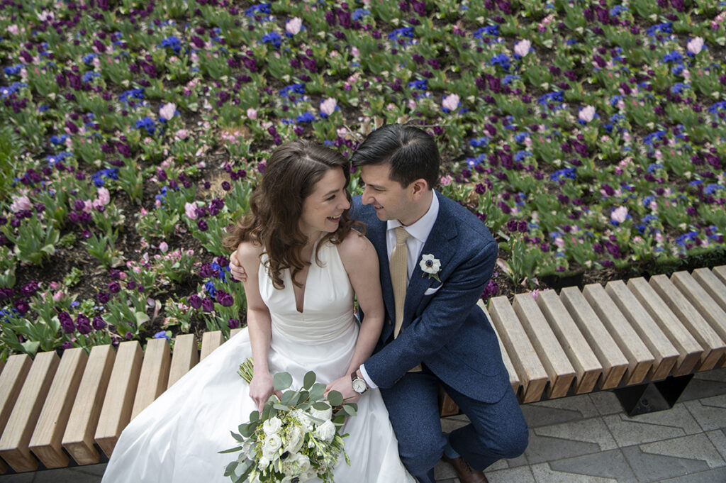 Bride and groom on their wedding day in Hoboken
