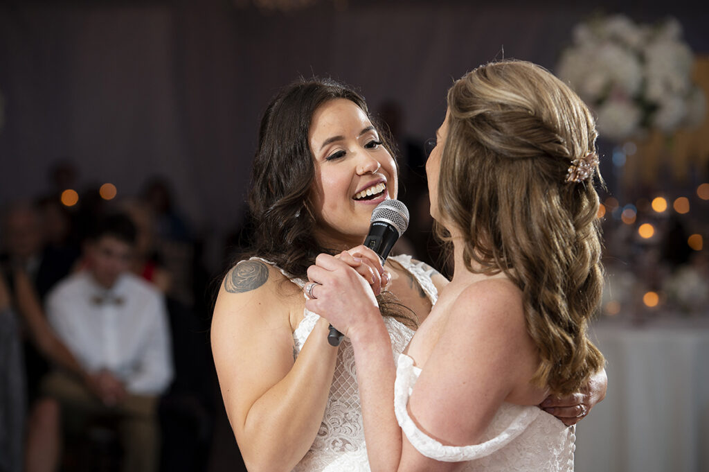 dancing at wedding reception on wedding day at Windows on the Water at Frogbridge. LGBTQ wedding