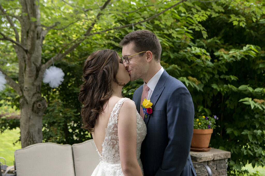 bride and groom first look on wedding day in New Hope
