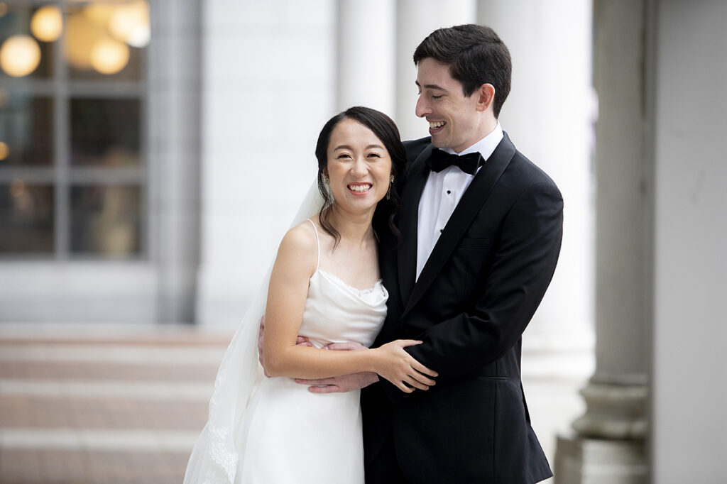 bride and groom on wedding day in NYC