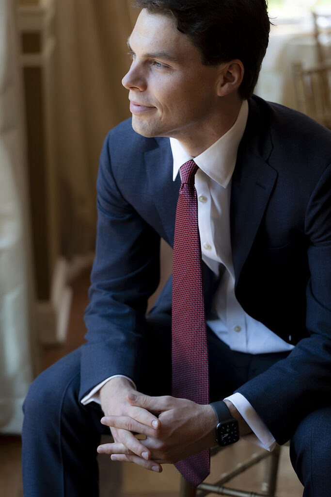 groom on his wedding day at Belle Voir Manor at Pen Ryn Estate