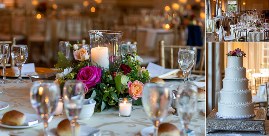 reception decor at Belle Voir Manor at Pen Ryn Estate wedding