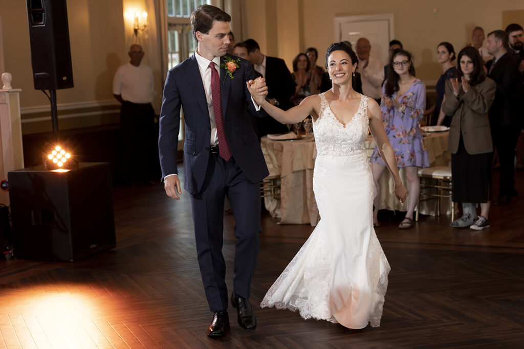 bride and groom at their reception at Belle Voir Manor at Pen Ryn Estate wedding