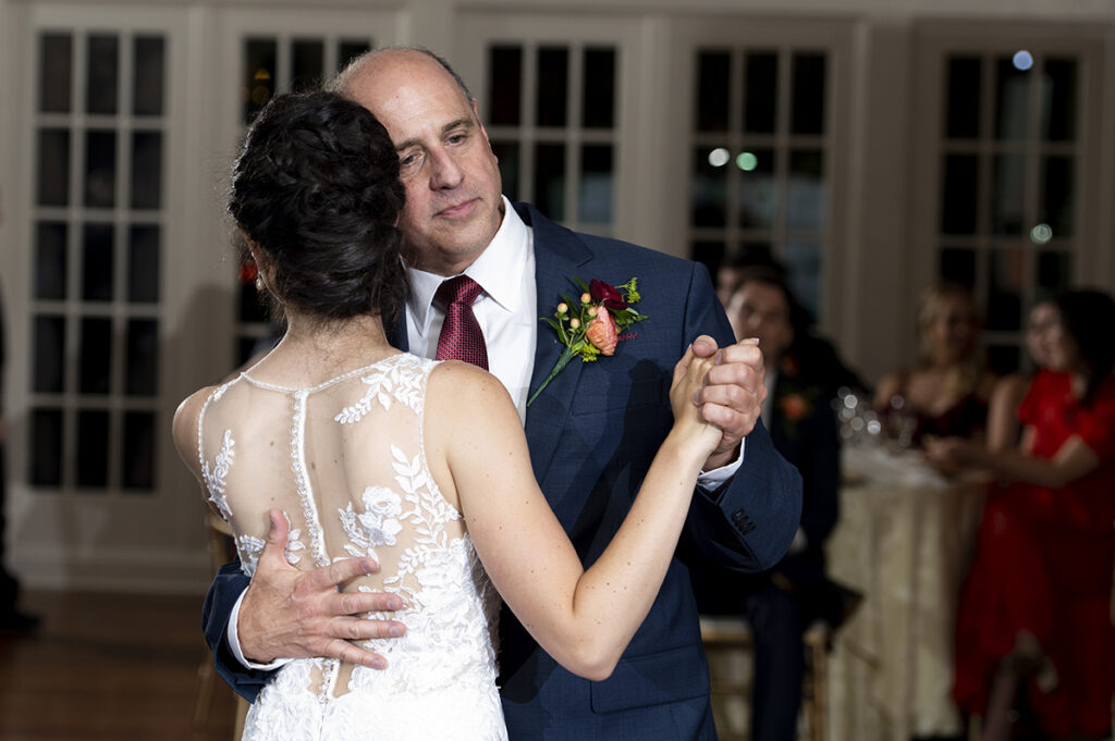 bride and her father dancing at their reception at Belle Voir Manor at Pen Ryn Estate wedding