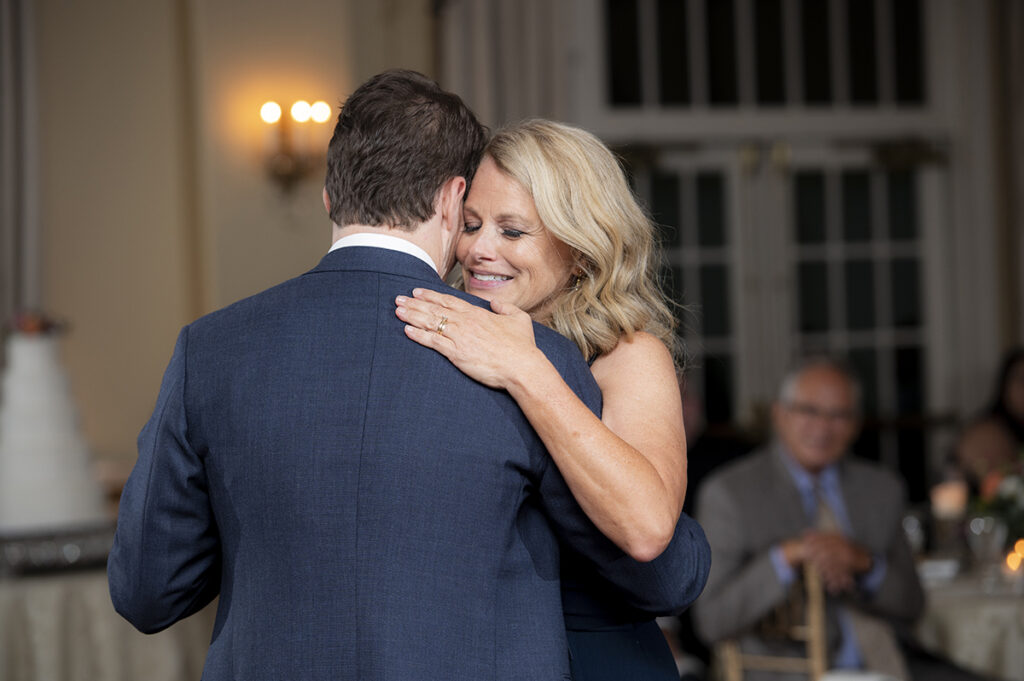 groom and his mother dancing at their reception at Belle Voir Manor at Pen Ryn Estate wedding