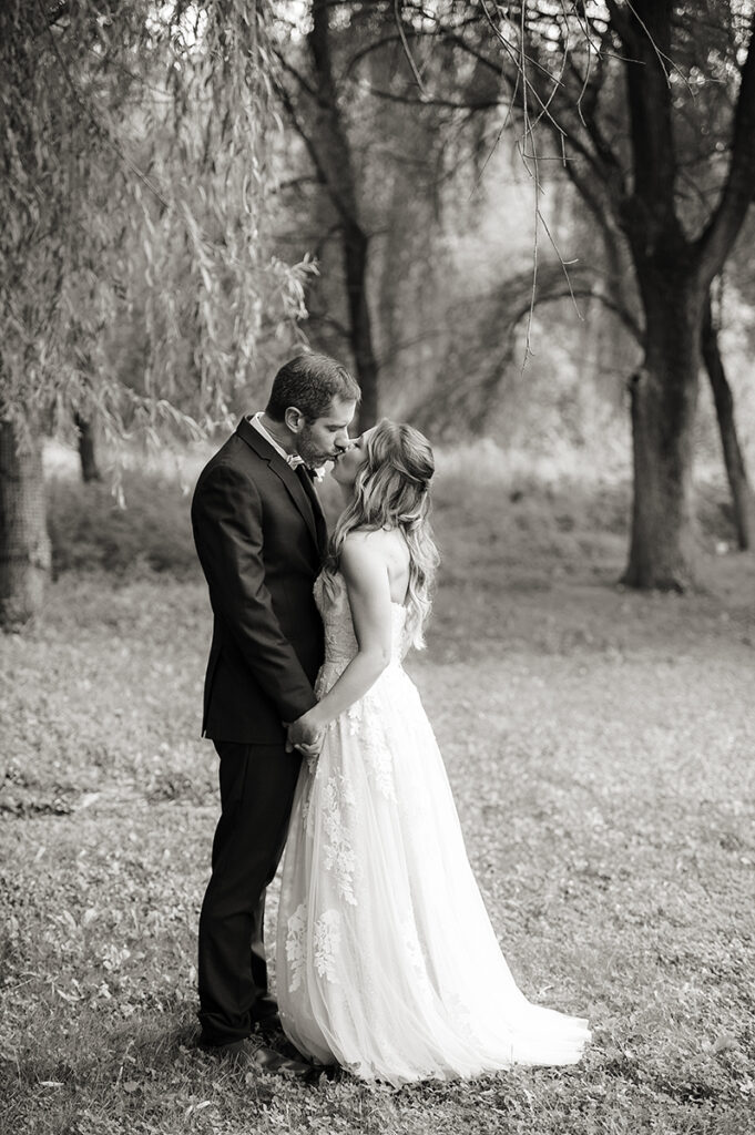 bride and groom on their wedding day at Hotel du Village wedding