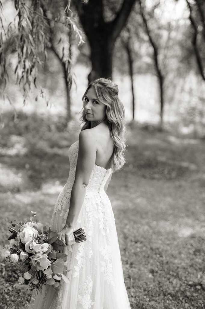 bride on their wedding day at Hotel du Village wedding