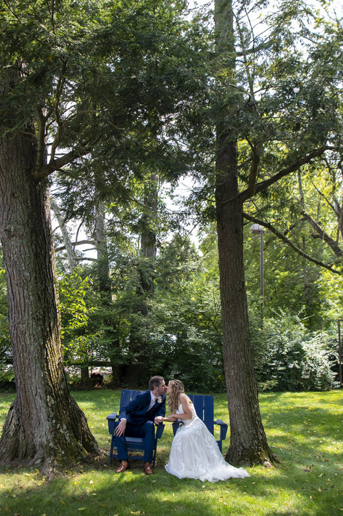 bride and groom on their wedding day at Hotel du Village wedding