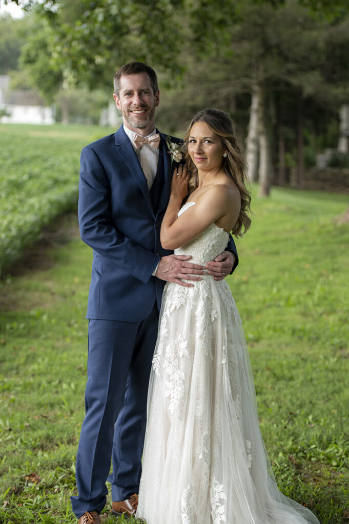 bride and groom on their wedding day at Hotel du Village wedding