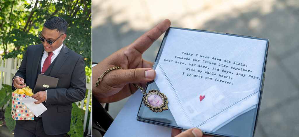 groom's gift at Queens Botanical Garden wedding