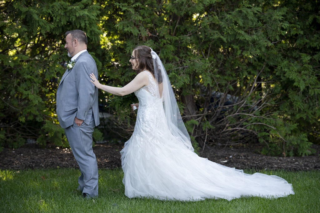 bride and groom first look