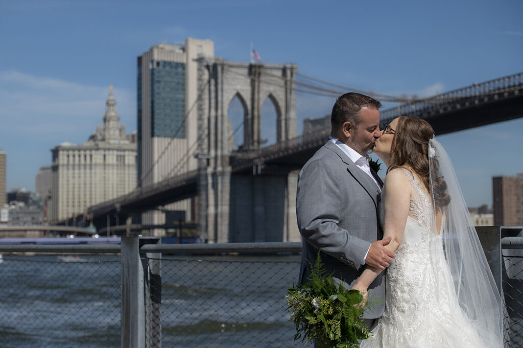bride and groom on their wedding day. The River Cafe wedding